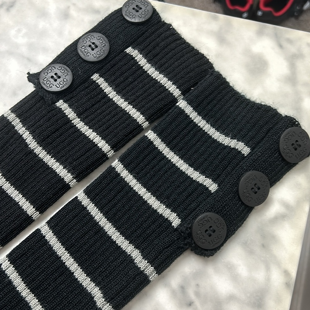 UGG Black & Gray Striped Knit Button Socks - Picture 3 of 4